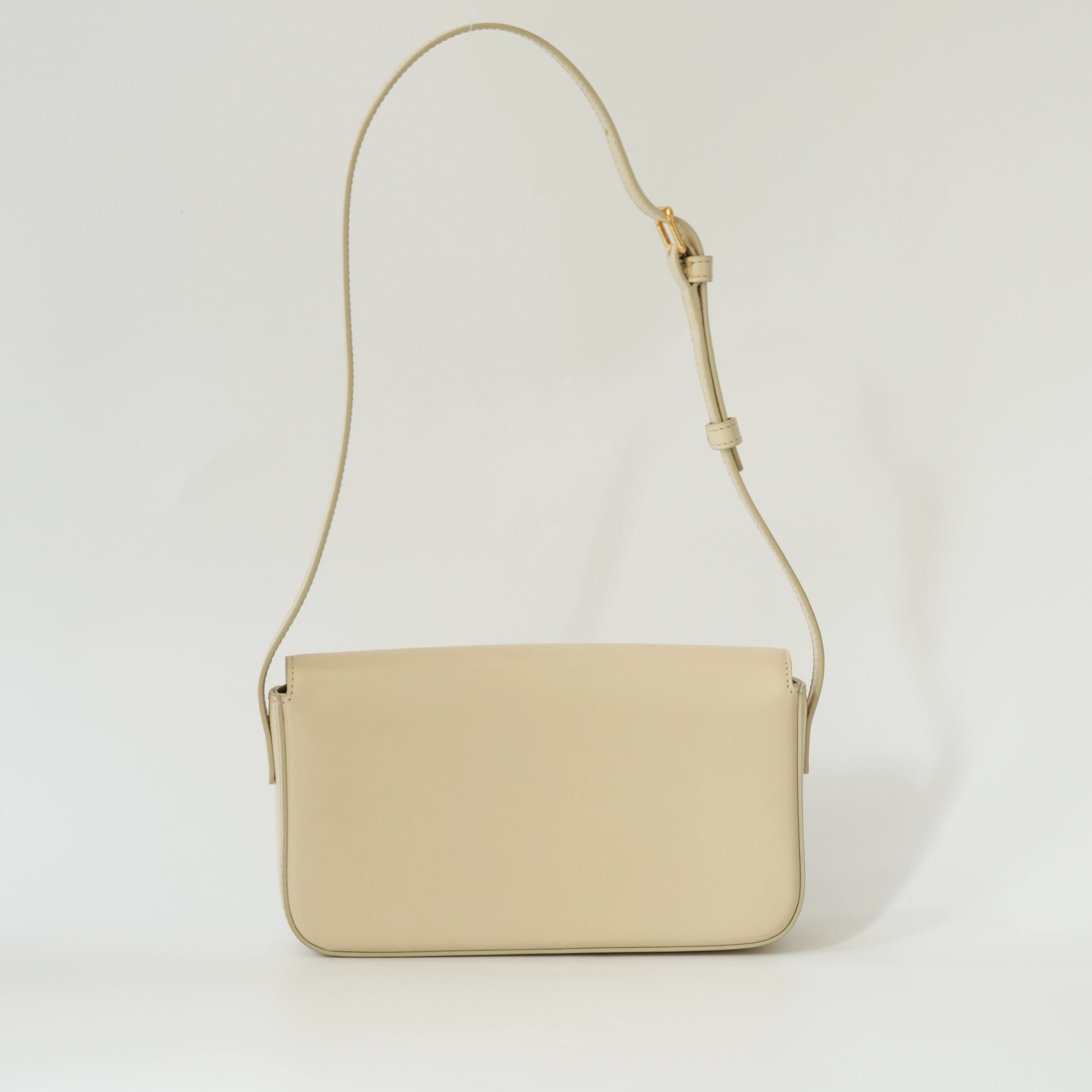 Back view of Celine Triomphe shoulder bag in ivory shiny calfskin