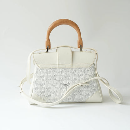 Back view of Goyard Mini Saigon bag in white Goyardine canvas
