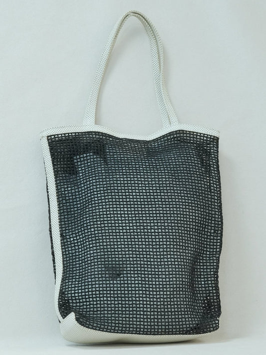 Chanel Tennis Shopper Tote Black Mesh White Trim Back- CLAUZZET.LUX