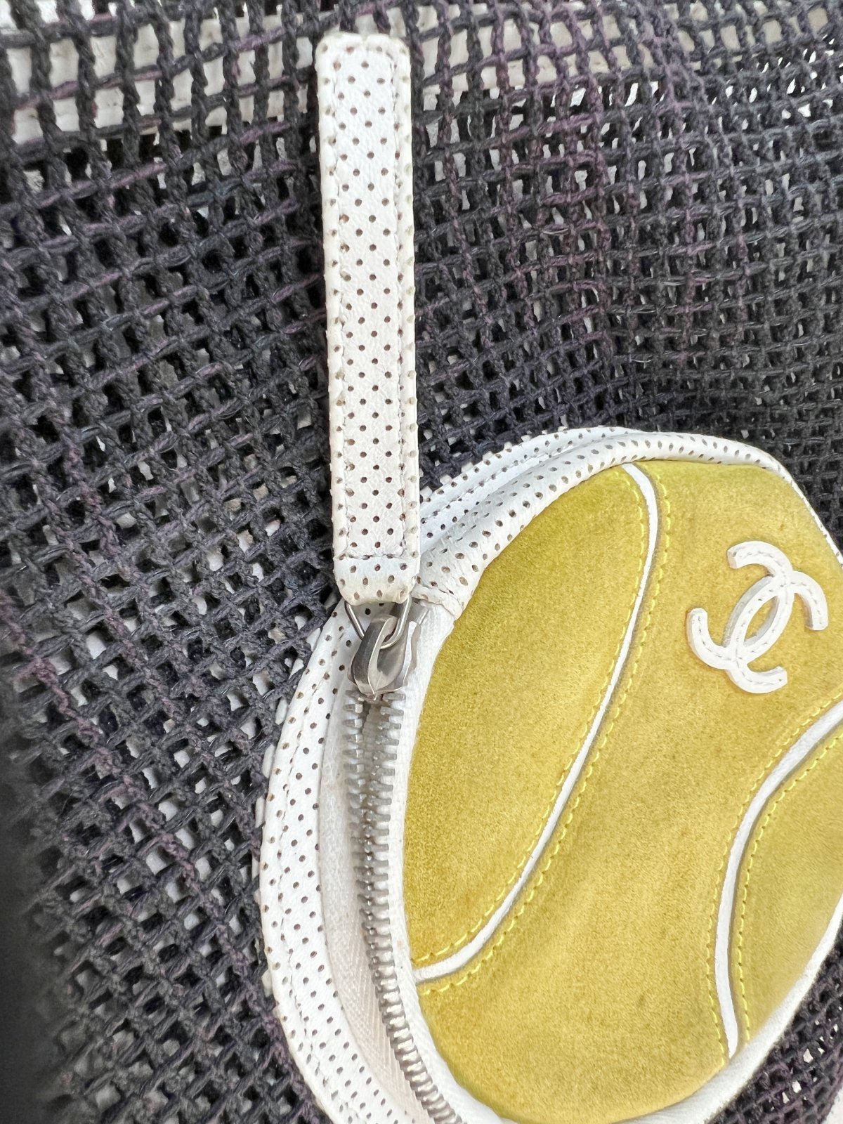 Chanel Tennis Shopper Tote Black Mesh White Trim Details- CLAUZZET.LUX