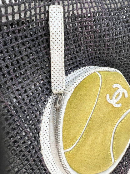 Chanel Tennis Shopper Tote Black Mesh White Trim Details- CLAUZZET.LUX
