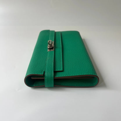 Hermès Kelly Long Wallet Green Chevre Mysore Silver Tone Hardware view9