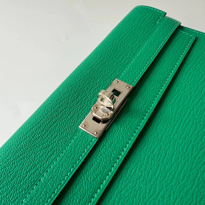 Hermès Kelly Long Wallet Green Chevre Mysore Silver Tone Hardware view7