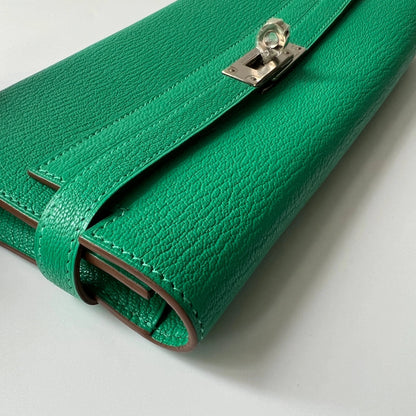 Hermès Kelly Long Wallet Green Chevre Mysore Silver Tone Hardware view11