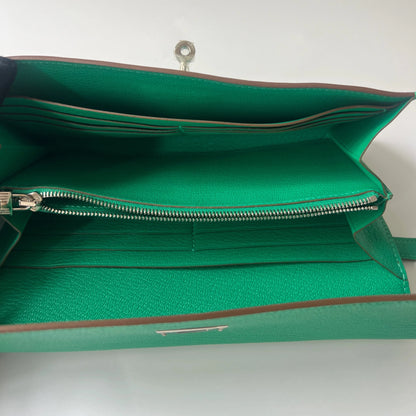 Hermès Kelly Long Wallet Green Chevre Mysore Silver Tone Hardware view6