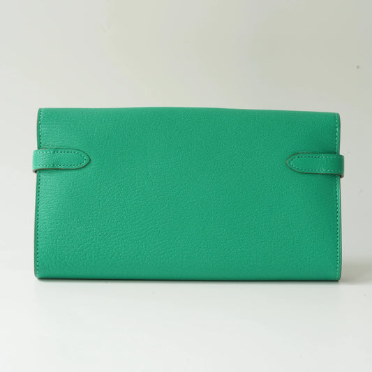 Hermès Kelly Long Wallet Green Chevre Mysore Silver Tone Hardware view2